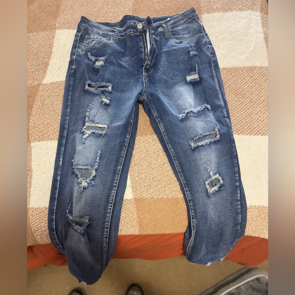 Distressed Blue Jeans